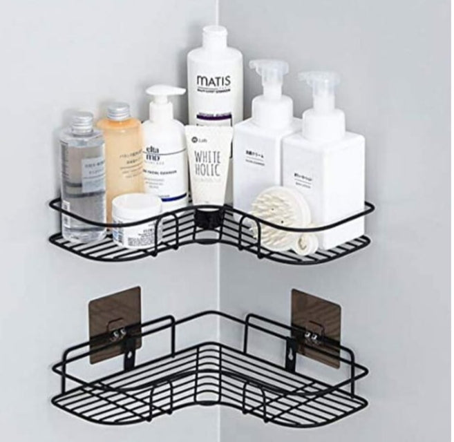 Metal Bathroom Corner Rack and Kitchen Storage Space Saver Shelves rack without Sticking Hooks
