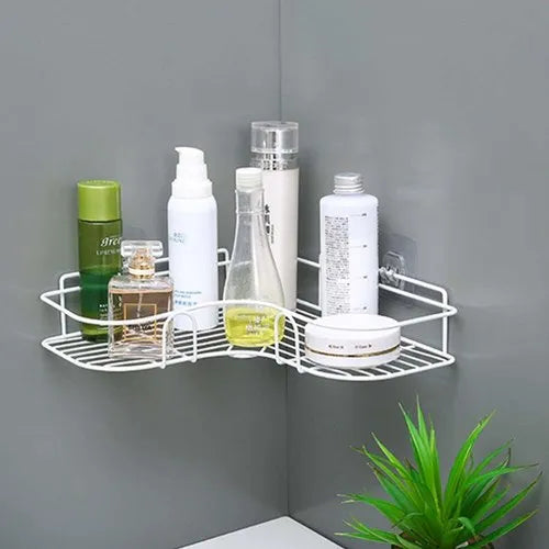 Metal Bathroom Corner Rack and Kitchen Storage Space Saver Shelves rack without Sticking Hooks