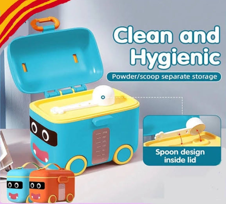 Cute Baby Pro Bus Shaped Portable Milk Powder Box – Formula Dispenser & Baby Food Storage Container, BPA Free