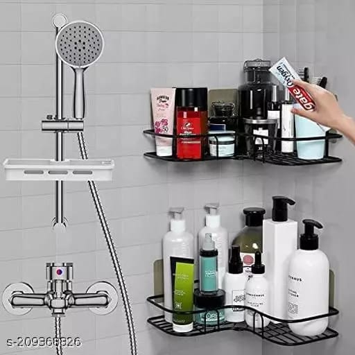 Metal Bathroom Corner Rack and Kitchen Storage Space Saver Shelves rack without Sticking Hooks