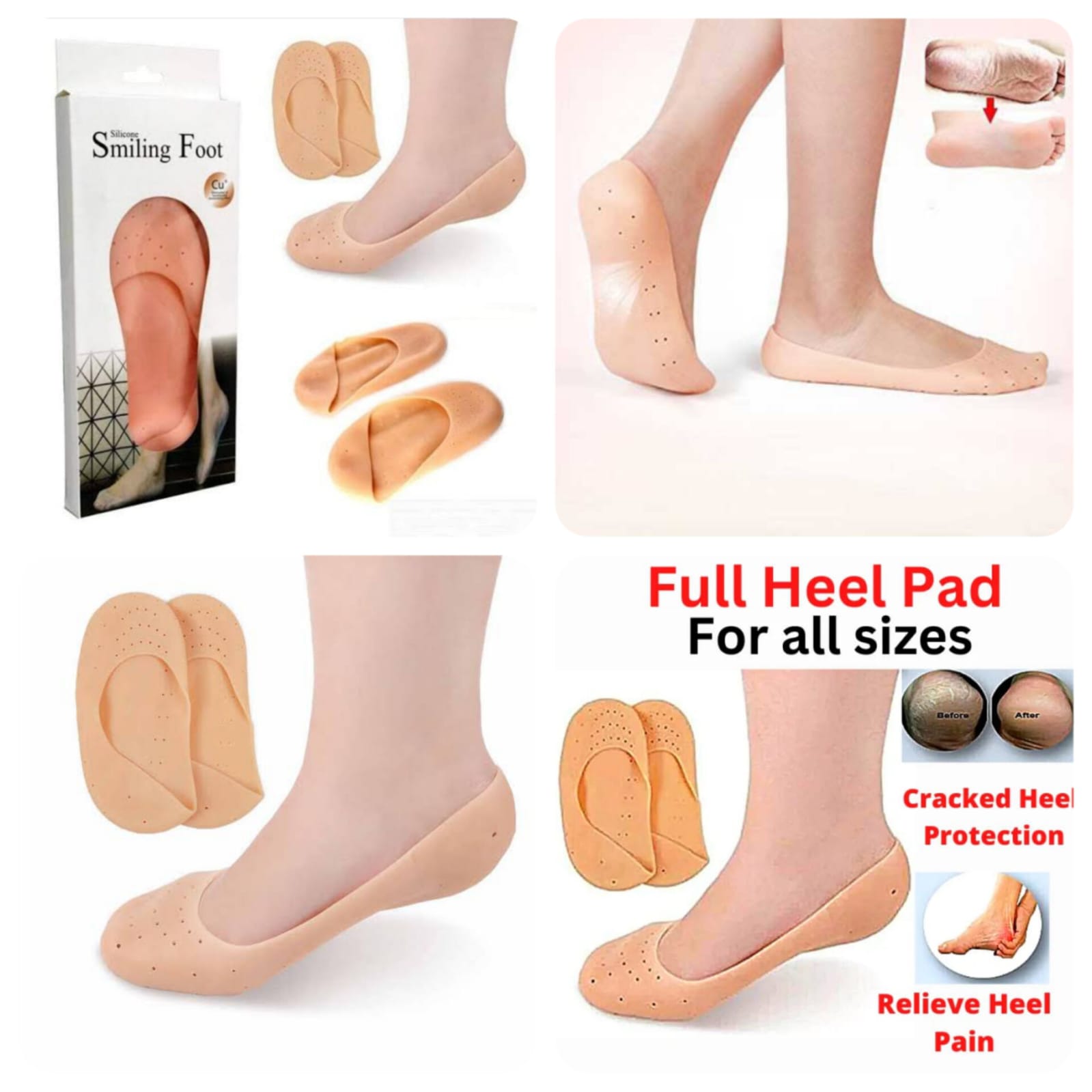 Silicone full Heel Pad Socks For Pain Relief And Anti Crack Heel Pads For Men & Women