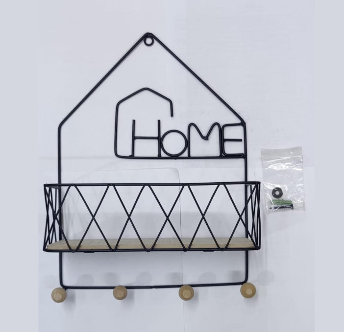 Metal Wall-Mounted Home Rack with Wooden Shelf - Stylish and Functional Storage Solution.