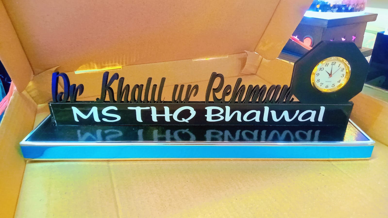 Name Plate with Clock – Perfect for Office Desk Decoration.